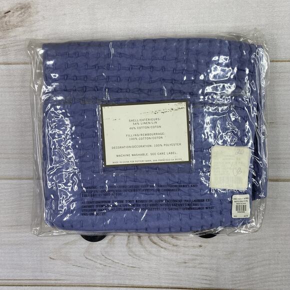 Pottery Barn Pick-Stitch Handcrafted Cotton Linen Quilted Pillow Std Sham Blue - Picture 3 of 14